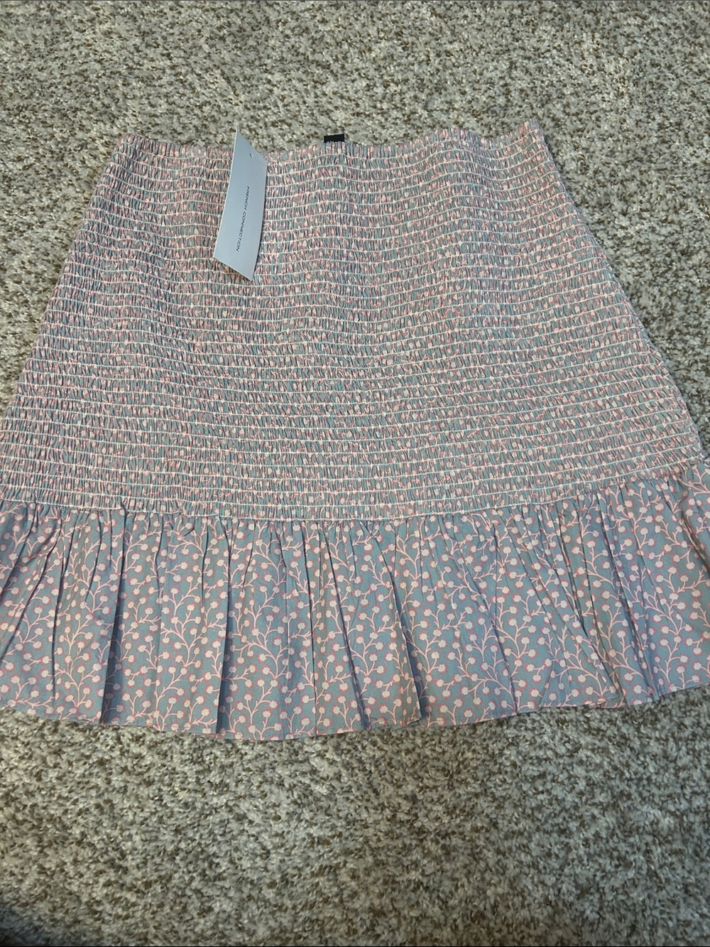 French Connection Smocked Ruffle Hem Mini Skirt NEW